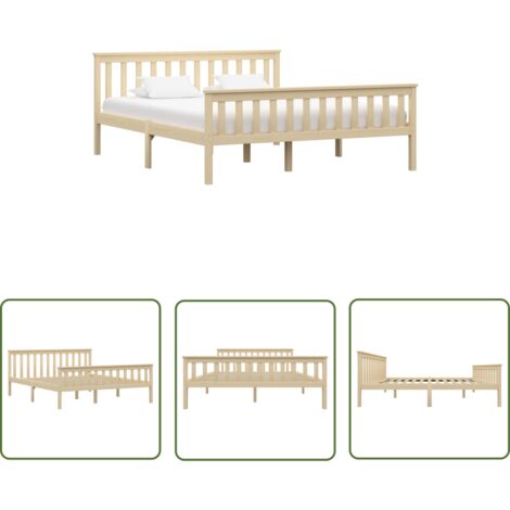 The Living Store Cadre de lit sans matelas naturel bois massif de pin 160x200 cm - Lit Double - Lit En Bois - Cadre De Lit - Lit Moderne - Chambre À Coucher