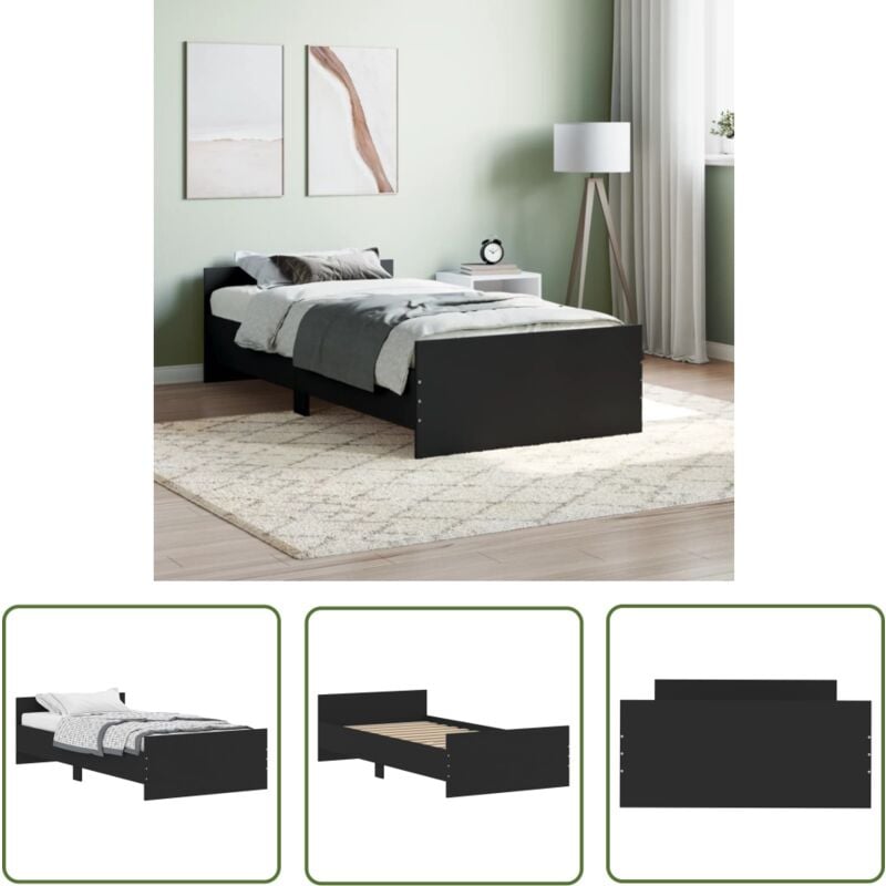 The Living Store Cadre de lit sans matelas noir 100x200 cm bois d'ingénierie - Cadre De Lit - Lit Double - Lit Noir - Lit Design - Literie