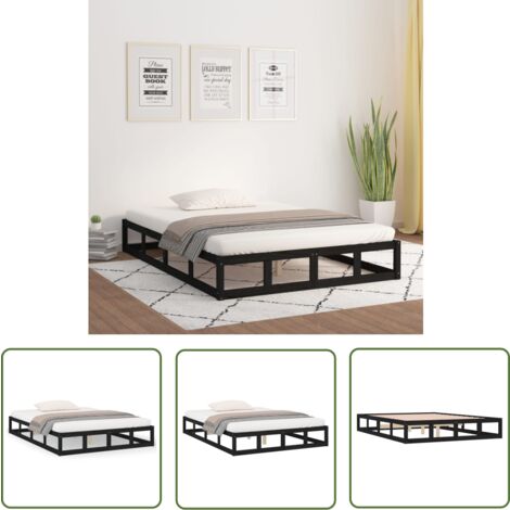 The Living Store Cadre de lit sans matelas noir 120x200 cm bois massif - Cadre De Lit - Lit Double - Lit En Bois - Bois Massif - Design Moderne