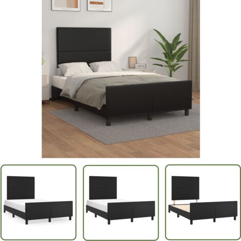 The Living Store Cadre de lit sans matelas noir 120x200 cm similicuir - Cadre De Lit - Lit Double - Tête De Lit Ajustable - Similicuir - Meuble Chambre À Coucher