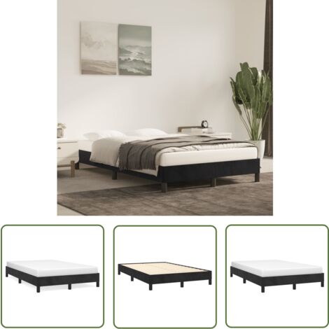 The Living Store Cadre de lit sans matelas noir 120x200 cm velours - Cadre De Lit - Lit Double - Lit Velours - Lit Noir - Meuble Chambre
