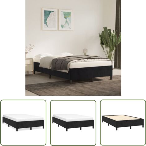 The Living Store Cadre de lit sans matelas noir 120x200 cm velours - Cadre De Lit - Lit Double - Lit Velours - Lit Noir - Meuble Chambre À Coucher