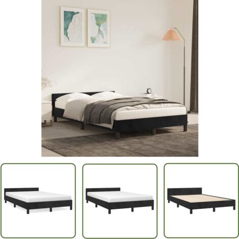 The Living Store Cadre de lit sans matelas noir 120x200 cm velours - Cadre De Lit - Lit Double - Lit Velours - Literie - Meuble Chambre