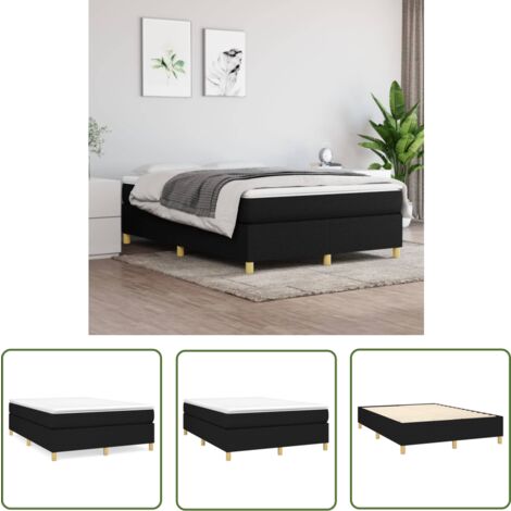 The Living Store Cadre de lit sans matelas noir 140x190 cm tissu - Cadre De Lit - Lit Double - Literie - Meuble Chambre - Chambre Adulte