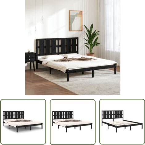 The Living Store Cadre de lit sans matelas noir 150x200 cm bois massif - Cadre De Lit - Lit Double - Lit En Bois - Lit Design - Literie