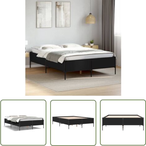 The Living Store Cadre de lit sans matelas noir 150x200 cm - Cadre De Lit - Lit Double - Lit Noir - Meuble Chambre - Literie