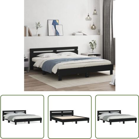 The Living Store Cadre de lit sans matelas noir 160x200 cm - Cadre De Lit - Lit Double - Lit Noir - Meuble Chambre - Literie