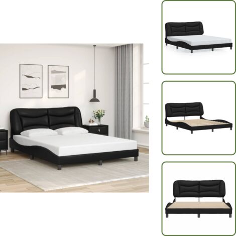 The Living Store Cadre de lit sans matelas noir 160x200 cm similicuir - Lit Double - Cadre De Lit - Literie - Meuble De Chambre - Design Moderne