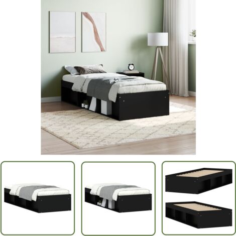 The Living Store Cadre de lit sans matelas noir 75x190 cm - Cadre De Lit - Lit Simple - Lit Noir - Meuble Chambre - Rangement Sous Lit