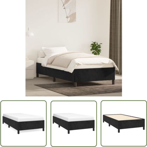 The Living Store Cadre de lit sans matelas noir 90x200 cm velours - Cadre De Lit - Lit Double - Lit Velours - Lit Noir - Meuble Chambre