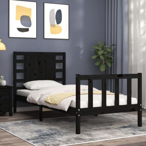 The Living Store Cadre de lit sans matelas noir bois de pin massif - Cadre De Lit - Lit Simple - Lit En Bois - Bois De Pin - Lit Noir