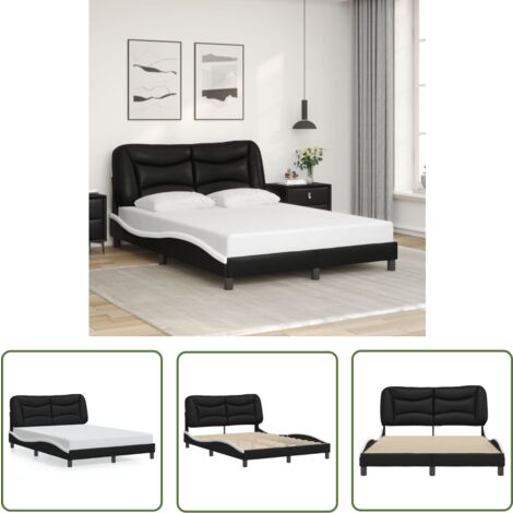 The Living Store Cadre de lit sans matelas noir et blanc 120x200 cm similicuir - Lit Double - Chambre À Coucher - Design Moderne - Cadre De Lit - Literie