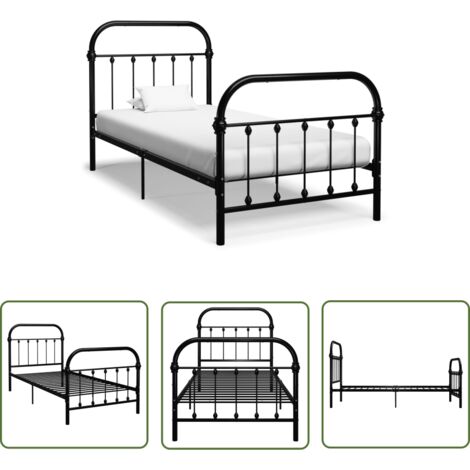 The Living Store Cadre de lit sans matelas noir métal 90x200 cm - Cadre De Lit - Lit Double - Literie - Meuble Design - Chambre À Coucher