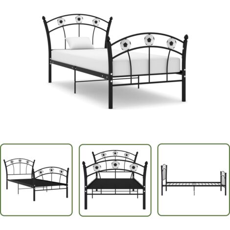 The Living Store Cadre de lit sans matelas noir métal 90x200 cm - Cadre De Lit - Lit Simple - Lit Métal - Lit Design Football - Literie
