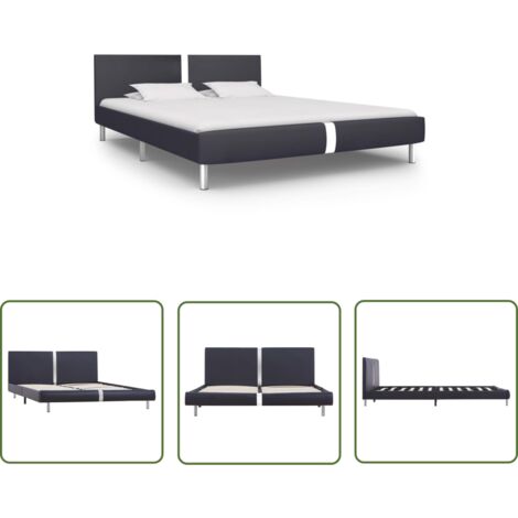 The Living Store Cadre de lit sans matelas noir similicuir 120x200 cm - Cadre De Lit - Lit Double - Lit Moderne - Lit Noir - Lit Avec Rangement