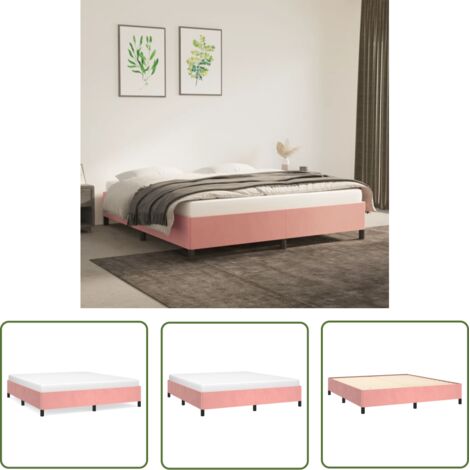 The Living Store Cadre de lit sans matelas rose 160x200 cm velours - Cadre De Lit - Lit Double - Lit Rose - Lit Velours - Meuble Chambre