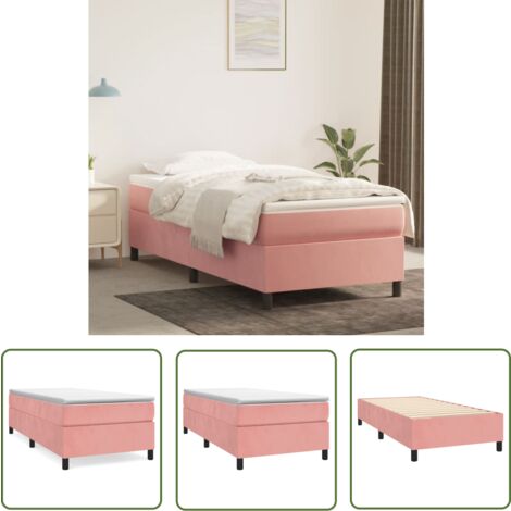 The Living Store Cadre de lit sans matelas rose 90x190 cm velours - Cadre De Lit - Lit Double - Lit Rose - Lit Velours - Literie