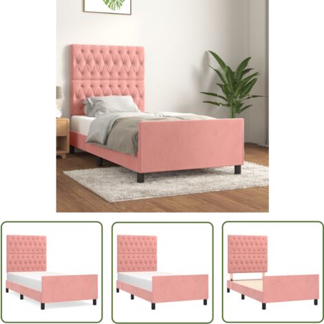 The Living Store Cadre de lit sans matelas rose 90x190 cm velours - Lit Double - Cadre De Lit - Lit Avec Têtière - Literie - Meubles De Chambre