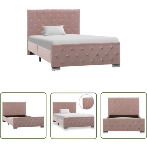 The Living Store Cadre de lit sans matelas Rose Velours 100x200 cm - Cadre De Lit - Lit Double - Lit Rose - Lit Velours - Meuble Chambre