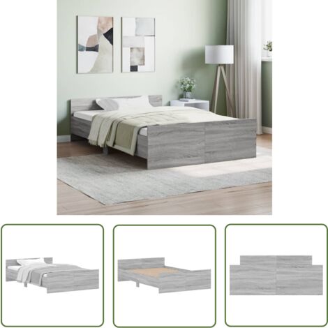 The Living Store Cadre de lit sans matelas sonoma gris 120x200 cm - Cadre De Lit - Lit Deux Personnes - Lit Simple - Lit Soma Gris - Bois D'ingénierie