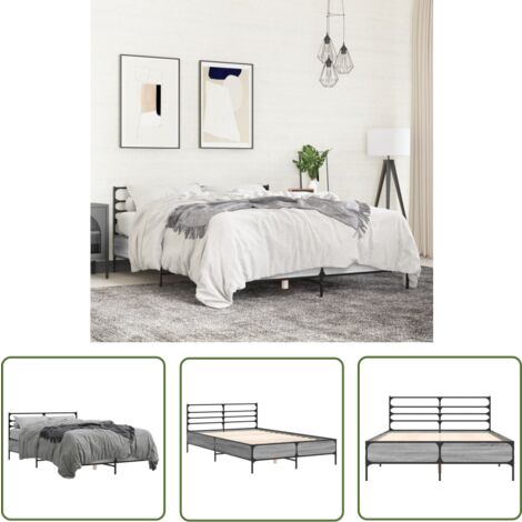 The Living Store Cadre de lit sans matelas sonoma gris 120x200 cm - Cadre De Lit - Lit Double - Lit Sommier - Lit Design - Lit Moderne