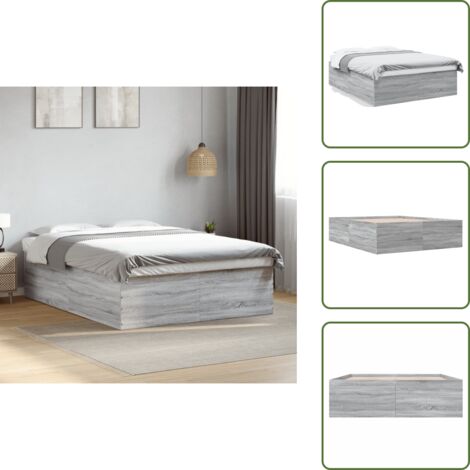 The Living Store Cadre de lit sans matelas sonoma gris 150x200 cm - Cadre De Lit - Lit Double - Lit En Bois - Meuble Chambre - Literie