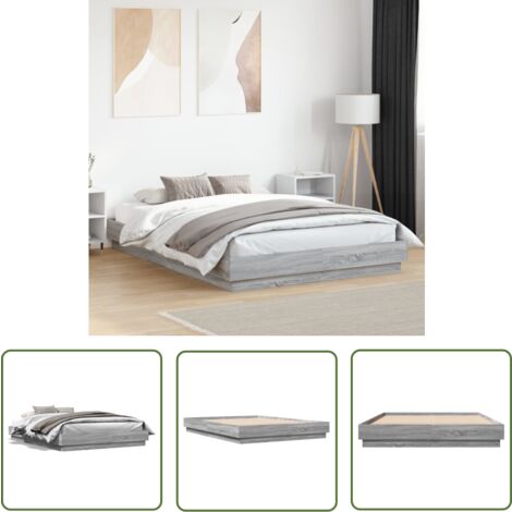 The Living Store Cadre de lit sans matelas sonoma gris 150x200 cm - Cadre De Lit - Lit Double - Lit Sommier - Bois D'ingénierie - Lit Design