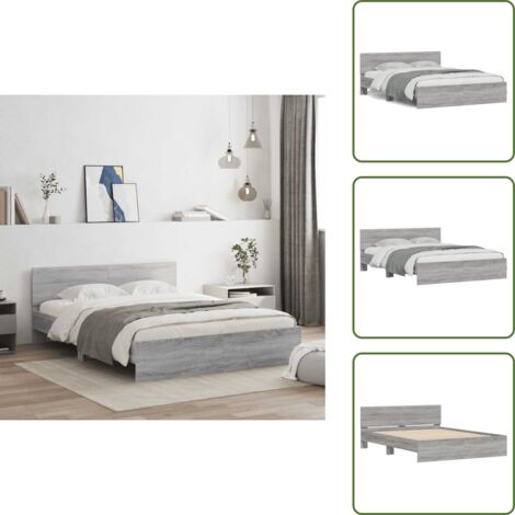 The Living Store Cadre de lit sans matelas sonoma gris 150x200 cm - Cadre De Lit - Lit Double - Lit Sommier - Bois D'ingénierie - Lit Design