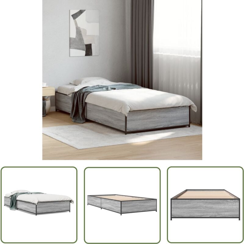 Cadre de lit sans matelas sonoma gris 90x190 cm - Cadre De Lit - Lit Double - Sommier - Lit Design - Lit Moderne - The Living Store