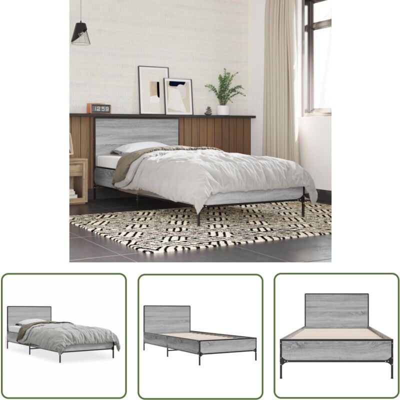 The Living Store - Cadre de lit sans matelas sonoma gris 90x190 cm - Cadre De Lit - Lit Simple - Lit Sommier - Lit Design - Lit Moderne