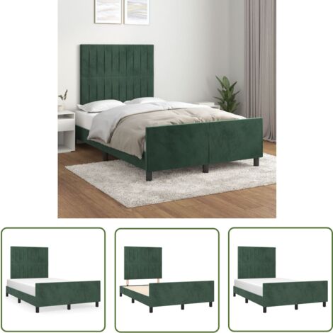 The Living Store Cadre de lit sans matelas vert foncé 120x190 cm velours - Cadre De Lit - Lit Double - Lit Avec Têted'appui - Tête De Lit - Velours