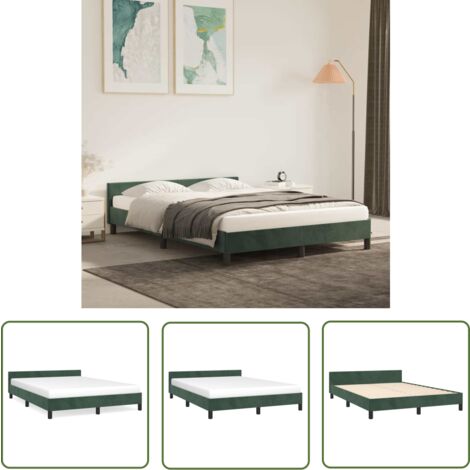 The Living Store Cadre de lit sans matelas vert foncé 140x200 cm velours - Cadre De Lit - Lit Double - Lit Velours - Literie - Meuble Chambre