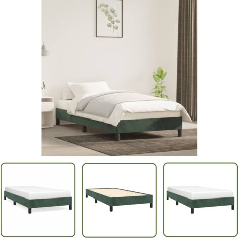 The Living Store Cadre de lit sans matelas vert foncé 90x200 cm velours - Cadre De Lit - Lit Double - Lit En Velours - Lit Vert - Meuble Chambre À Coucher