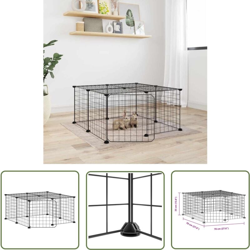 The Living Store - Cage animaux de compagnie à 12 panneaux et porte Noir 35x35 cm - Cage Animal Domestique - Cage Petit Animal - Abri Animal