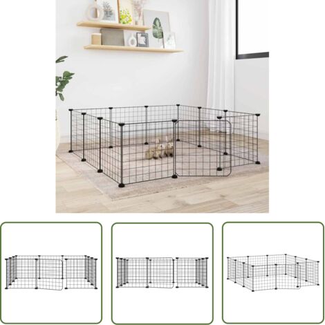 The Living Store Cage animaux de compagnie à 12 panneaux et porte Noir 35x35 cm - Cage Pour Animaux - Cage Lapin - Clapier Animal - Accessoires Petit Animal - Abri Animal