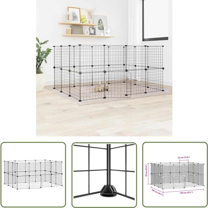 The Living Store - Cage animaux de compagnie à 28 panneaux et porte Noir 35x35 cm - Cage Animal Domestique - Cage Chien Petit - Cage Lapin - Parc