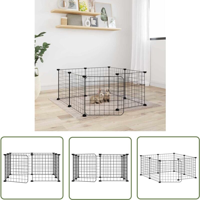 The Living Store - Cage animaux de compagnie à 8 panneaux et porte Noir 35x35 cm - Cage Animal Domestique - Cage Lapin - Clapier Petit Animal - Abri