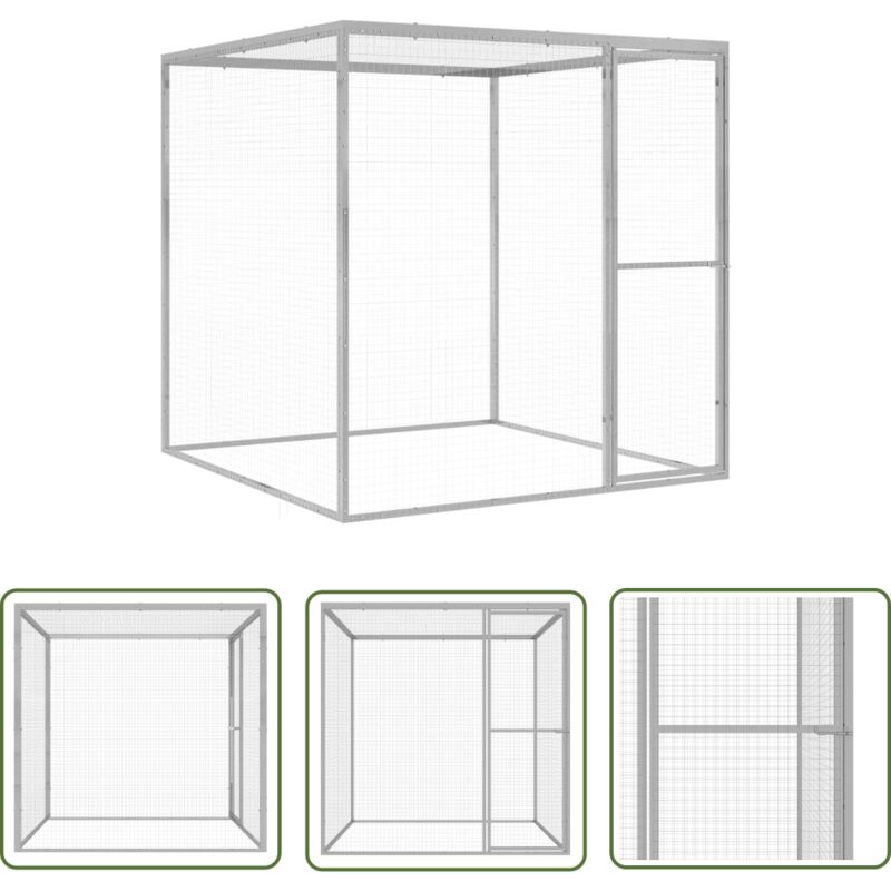 The Living Store Cage pour chat 1,5x1,5x1,5 m Acier galvanisé - Cage Pour Chat - Abri Chat Extérieur - Cage Métallique - Cage Solide - Cage Sécurisée
