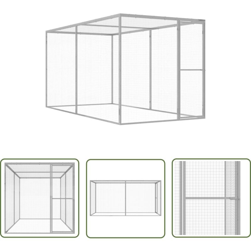 The Living Store - Cage pour chat 3x1,5x1,5 m Acier galvanisé - Cage Pour Chat - Abri Chat Extérieur - Cage Extérieure - Animal Domestique