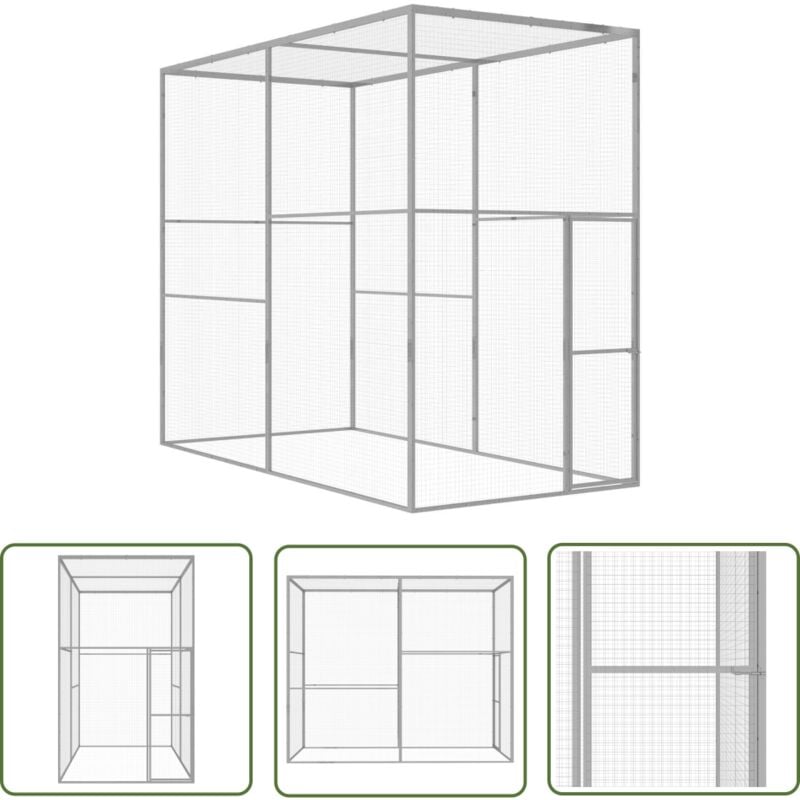 The Living Store Cage pour chat 3x1,5x2,5 m Acier galvanisé - Cage Pour Chat - Abri Chat Extérieur - Cage En Acier Galvanisé - Cage Robuste - Cage