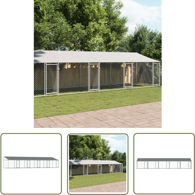 The Living Store - Cage pour chien avec toit/portes gris 10x2x2 m acier galvanisé - Cage Pour Chien - Chenil Extérieur - Abri Pour Chien - Enceinte