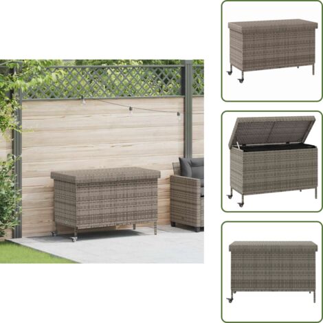 The Living Store Caja almacenaje jardín ruedas ratán sintético gris 110x55x73cm - Almacenamiento exterior