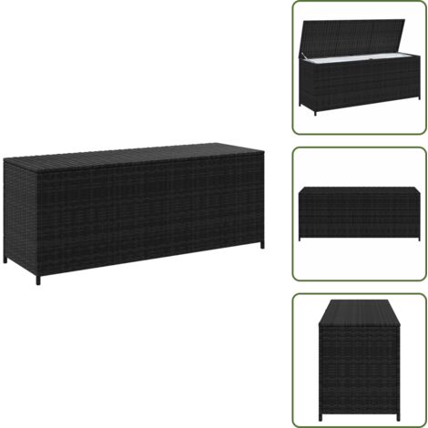 The Living Store Caja de almacenaje de jardín ratán sintético negro 150x50x60 cm - Almacenamiento exterior