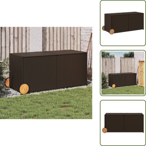The Living Store Caja de almacenaje jardín con ruedas ratán PE marrón 283L - Caja de jardín