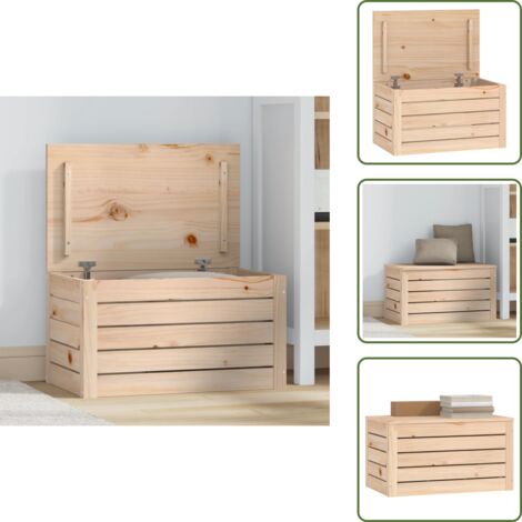 The Living Store Caja de almacenaje madera maciza de pino 59,5x36,5x33 cm - Madera maciza