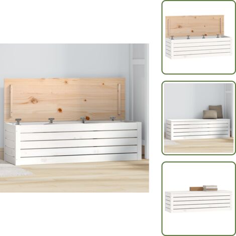 The Living Store Caja de almacenaje madera maciza de pino blanco 109x36,5x33 cm - Madera de pino