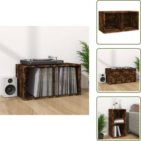The Living Store Caja para discos de vinilo contrachapado color roble 71x34x36cm - Caja para discos