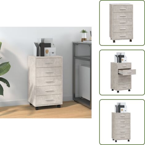 The Living Store Cajonera con ruedas madera contrachapada gris hormigón - Cajón de almacenamiento