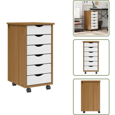 The Living Store Cajonera con ruedas MOSS madera maciza pino marrón miel - Cajón de oficina