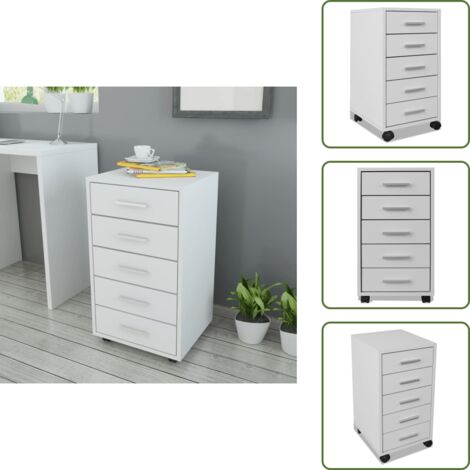 The Living Store Cajonera de oficina con ruedas 5 cajones blanco - Cajón con ruedas